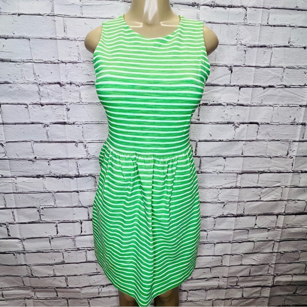 J. Crew Daybreak White Green Striped Dress Career Sleeveless size XS